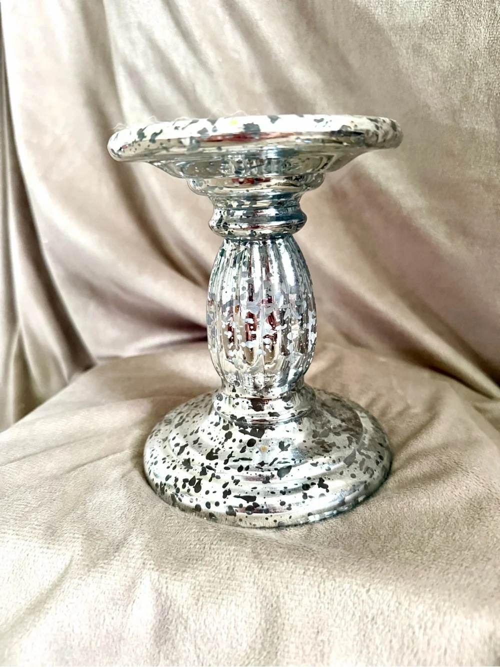 Bath & Body Works Silver Speckled Glass Pedestal Jar Candle Holder 6 in
